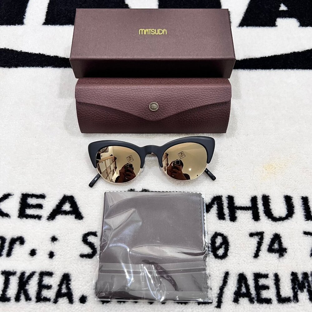 Infamous Matsuda 2018 Cat Eye Gold Mirror Lens Sunglasses Matte Black Titanium